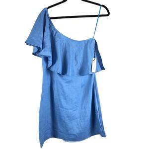 Capulet REVOLVE Blue Clara One Shoulder Ruffle Lightweight Zip Linen Mini Dress